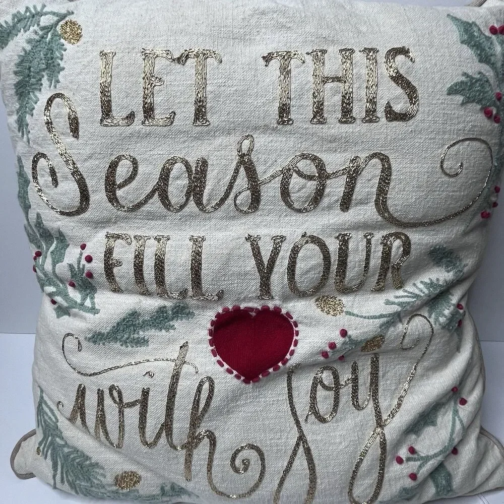 Lacourte Let The Season Fill Your Heart With Joy Christmas Decorative Pillow NWT